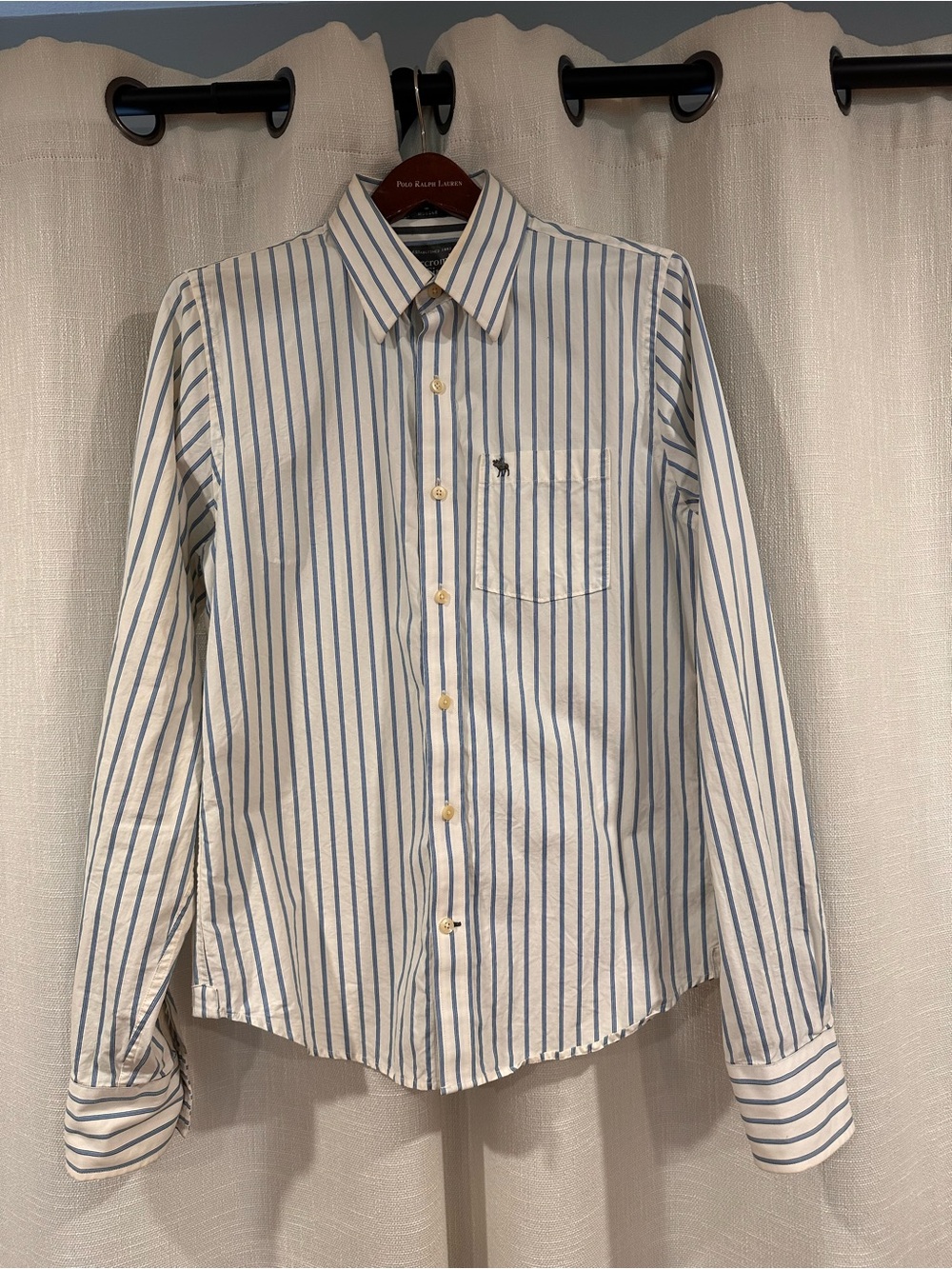 Abercrombie & Fitch Men’s White Shirt with Blue Stripes